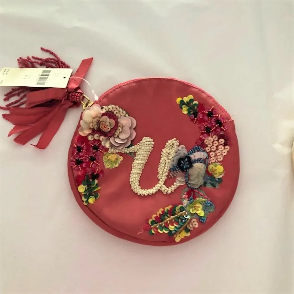 U Embellished Leather Monogram Pouch by Anna Harlow Rosso from Anthropologie NTW